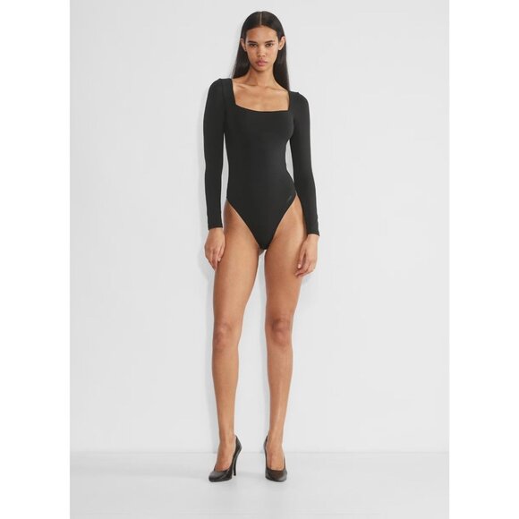 Aritzia BABATON Contour Black Jersey Square Neck Long Sleeve Bodysuit, Size S - Picture 10 of 16